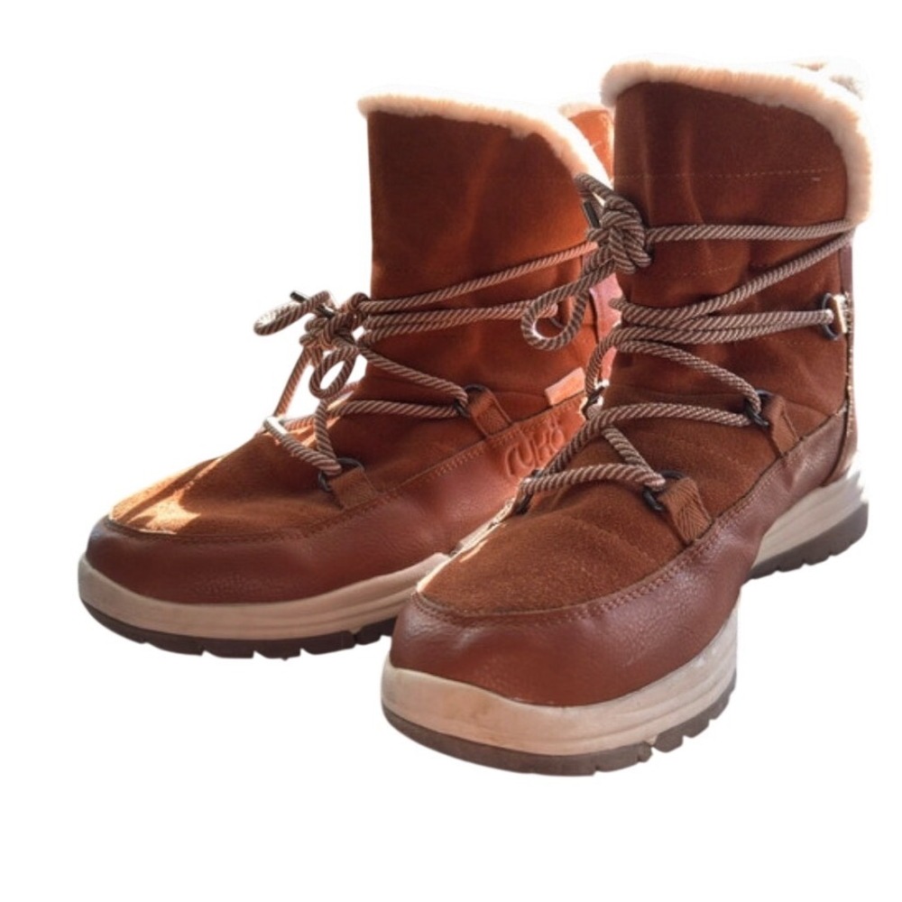 Ryka Alpine Womens 9W Brown Leather Suede Faux Fur Water Repellent Winter Boots